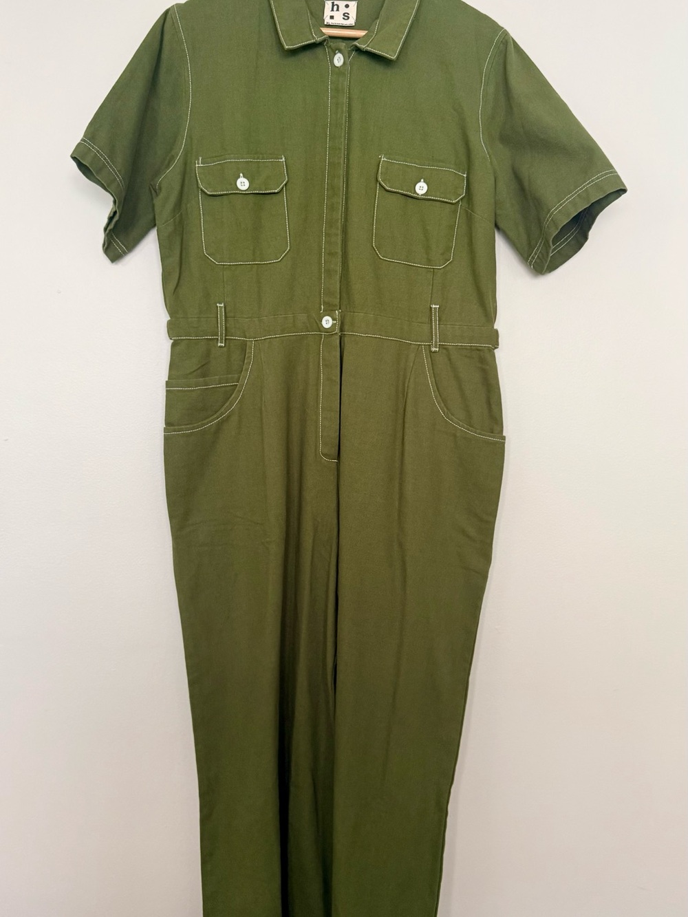 Olive Green Short-Sleeve Utility Jumpsuit